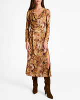 PIPER Long Sleeve Cowl Neck Dress in Floral Crepe