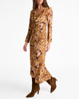 PIPER Long Sleeve Cowl Neck Dress in Floral Crepe