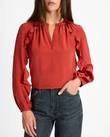 SKYLA Long Sleeve Ruffle Blouse in Silk Crepe de Chine
