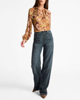 SKYLA Long Sleeve Ruffle Blouse in Floral Crepe