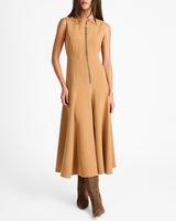 SUNNY Sleeveless Midi Dress with Front Zipper in Stretch Crepe