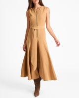 SUNNY Sleeveless Midi Dress with Front Zipper in Stretch Crepe