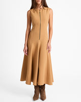 SUNNY Sleeveless Midi Dress with Front Zipper in Stretch Crepe