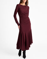 ABIGAIL Long Sleeve Hi Lo Dress with Side Ruching in Fluid Jersey