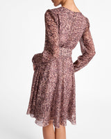 ROVELA Long Sleeve Fit and Flare Dress in Paisley Printed Georgette