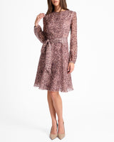 ROVELA Long Sleeve Fit and Flare Dress in Paisley Printed Georgette