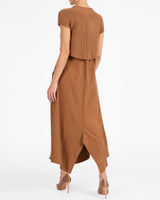 JOHANNA Mix Media Cap Sleeve Midi Dress