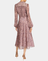 AMAL Long Sleeve Fit and Flare Midi Dress in Printed Georgette