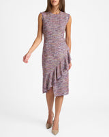 CAMI Sleeveless Sheath Dress with Skirt Ruffle in Luxury Tweed