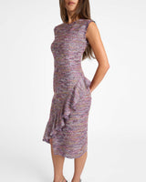 CAMI Sleeveless Sheath Dress with Skirt Ruffle in Luxury Tweed