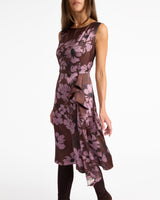 NICA Sleeveless Dress with Side Ruffle in Floral Twill Crepe
