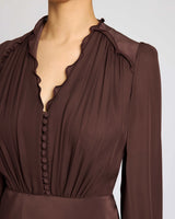 AMAL Silk Long Sleeve Fit and Flare Midi Dress