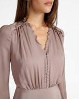 AMAL Silk Long Sleeve Fit and Flare Midi Dress