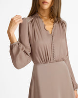 AMAL Silk Long Sleeve Fit and Flare Midi Dress