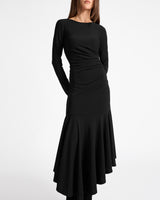 ABIGAIL Long Sleeve Hi Lo Dress with Side Ruching in Fluid Jersey