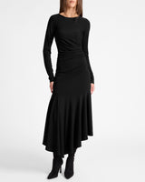 ABIGAIL Long Sleeve Hi Lo Dress with Side Ruching in Fluid Jersey