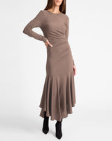 ABIGAIL Long Sleeve Hi Lo Dress with Side Ruching in Fluid Jersey