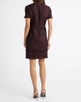 MELANIA Short Sleeve Shift Dress in Tonal Jacquard