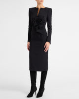 MAYA Long Sleeve Midi Dress with Dramatic Floral Applique in Stretch Crepe