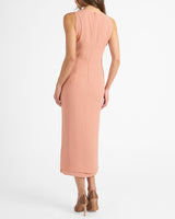TATE Sleeveless Midi Dress with Asymmetric Ruffle Panels in Fluid Crepe