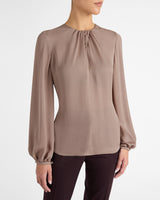 ELENA Long Sleeve Twist Neckline Blouse in Silk Charmeuse