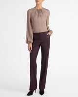 ELENA Long Sleeve Twist Neckline Blouse in Silk Charmeuse