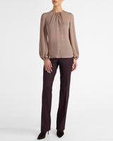 ELENA Long Sleeve Twist Neckline Blouse in Silk Charmeuse