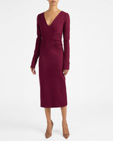 WILLA Long Sleeve Midi Dress with Tuck Detail in Punto Milano