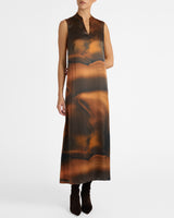 NICOLE Sleeveless Midi Shift Dress in Printed Silk Charmeuse