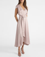 TALIA Cap Sleeve Midi Fit and Flare Dress in Tonal Jacquard