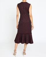 ANDI Midi Sheath Dress with Flared Skirt Panel in Tonal Jacquard