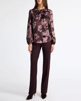 ELENA Long Sleeve Twist Neck Blouse in Floral Twill Crepe