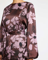 PARKER Fit and Flare Midi Dress with Lantern Sleeves in Floral Twill Crepe
