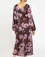 PARKER Fit and Flare Midi Dress with Lantern Sleeves in Floral Twill Crepe
