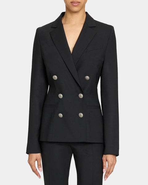 QUINN Double Breasted Jacket in Virgin Wool Stretch – Santorelli