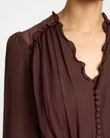 LANA Long Sleeve Silk Ruffle Top