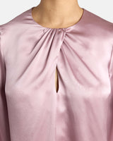 ELENA Long Sleeve Twist Neckline Blouse in Silk Charmeuse