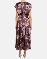 TALIA Faux-Wrap Cap Sleeve Midi Dress in Floral Twill Crepe