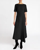 INEZ Short Sleeve Midi A Line Dress in Soft Stretch Crepe