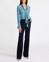 AMANDA Silk Long Sleeve Tie Neck Blouse