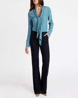 AMANDA Silk Long Sleeve Tie Neck Blouse
