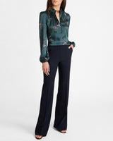 ASTRID Long Sleeve Ruffle-Neck Printed Top