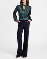 ASTRID Long Sleeve Ruffle-Neck Printed Top