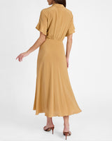SABRINA Silk Short Sleeve Tie Neck Midi Dress