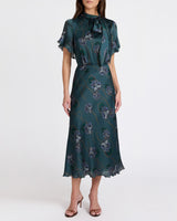 SABRINA Short Sleeve Tie Neck Midi Dress