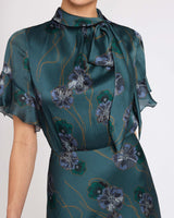 SABRINA Short Sleeve Tie Neck Midi Dress