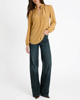 ASTRID Long Sleeve Silk Ruffle-Neck Top