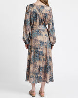 AUBREE Long Sleeve Midi Dress in Floral Print