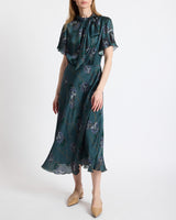 SABRINA Short Sleeve Tie Neck Midi Dress