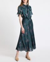 SABRINA Short Sleeve Tie Neck Midi Dress